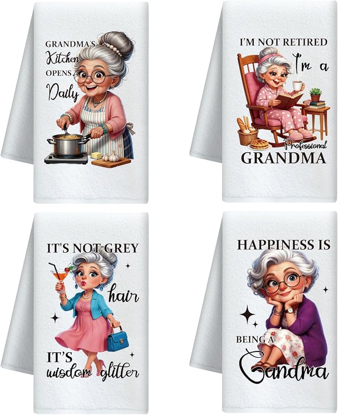 CUTHOLLOW Fun Gradma Decorative Kitchen Towels Set of 4, 15.74"x23.62" by CUTHOLLOW
