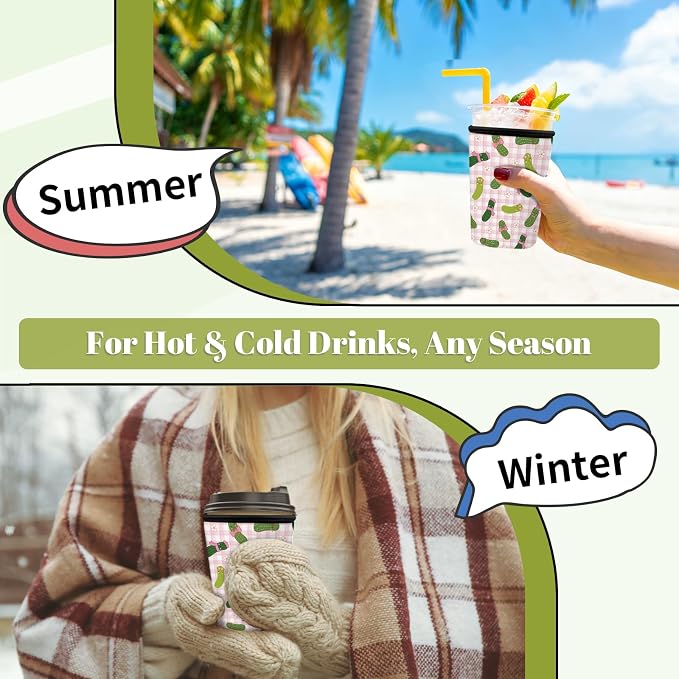 Funny Pickle Iced Coffee Cup Sleeve 3 Pack, Vegetable Lover Reusable Neoprene - Image 5