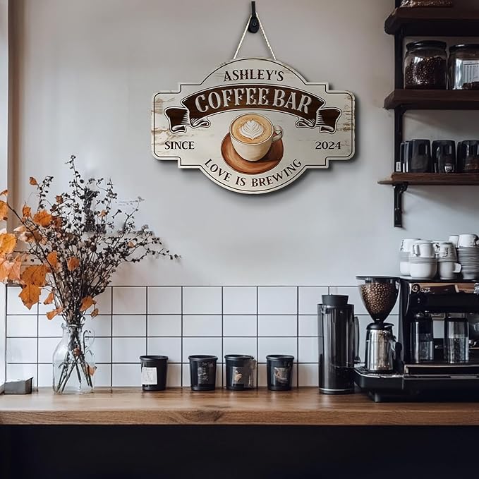 THUYPT Personalized Coffee Sign, Coffee Wooden Sign Plaque Wall Hanging Coffee - Image 4