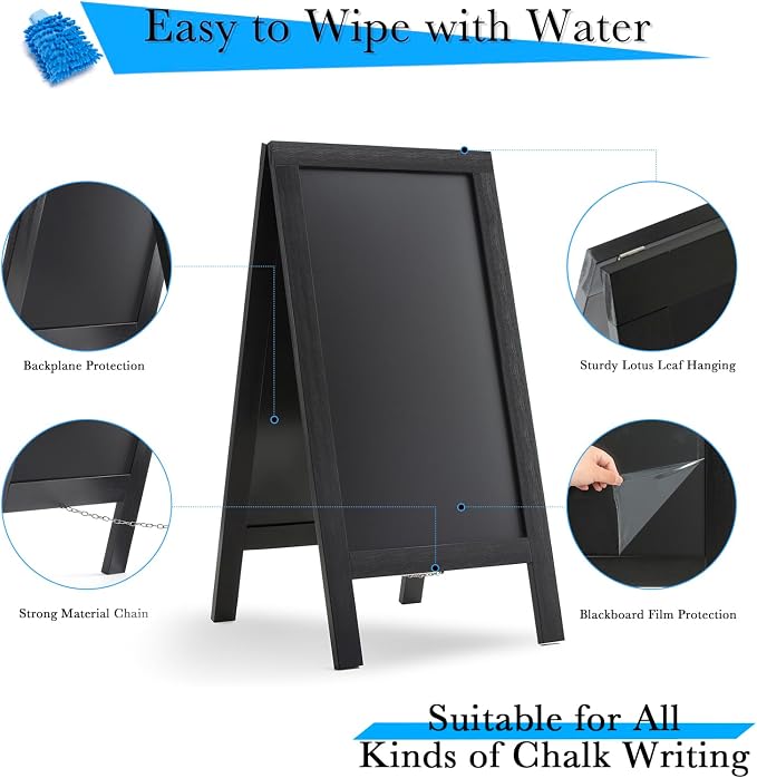 DAHAPYBOO Sandwich Board 48"x24" Solid Pine Wood Rustic Black, Chalk Board Sign - Image 2
