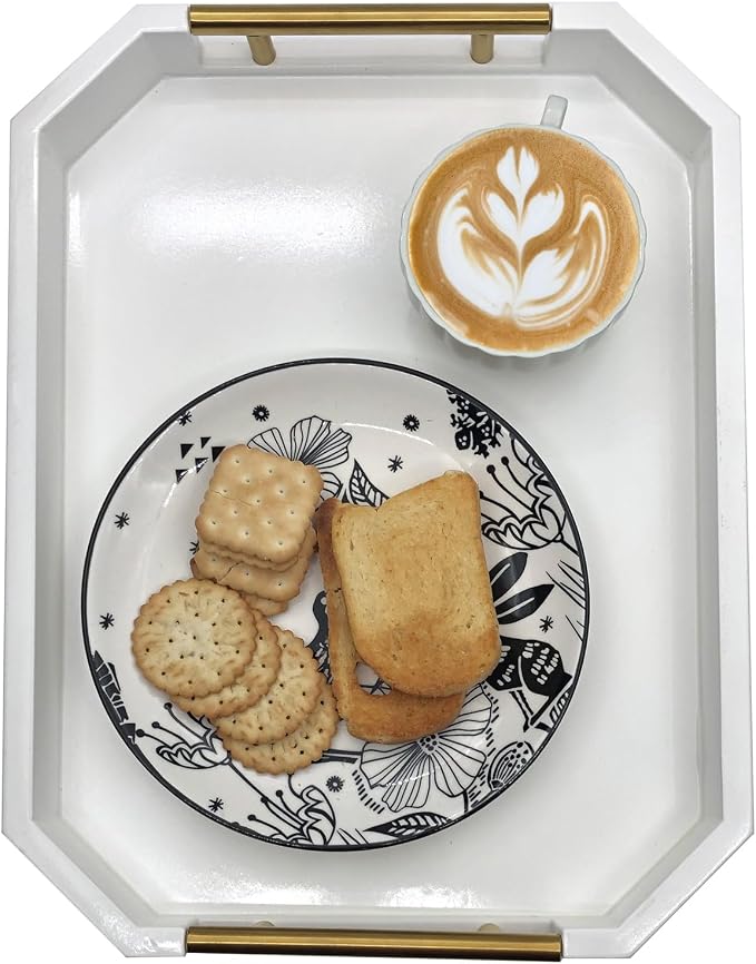 Serving Tray with Polished Metal Handles, Hexagon Coffee Table Tray, Modern - Image 5