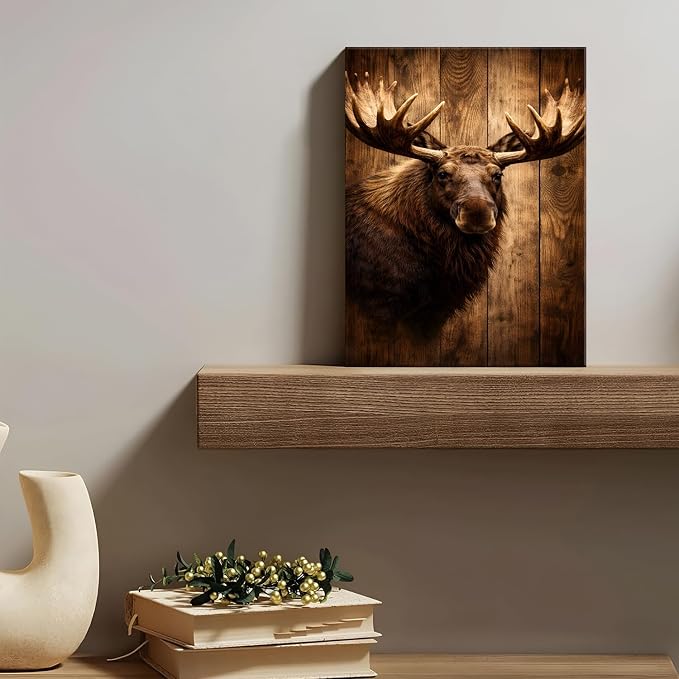 Rustic Moose Wall Art Bathroom Wall Decor Moose Deer Picture Canvas Prints - Image 5