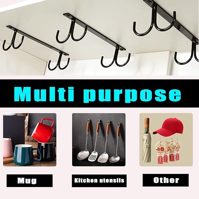 6 Pack Mug Holder with 24 Hooks, Coffee Cup Holder Under Cabinet Organizer - Image 5