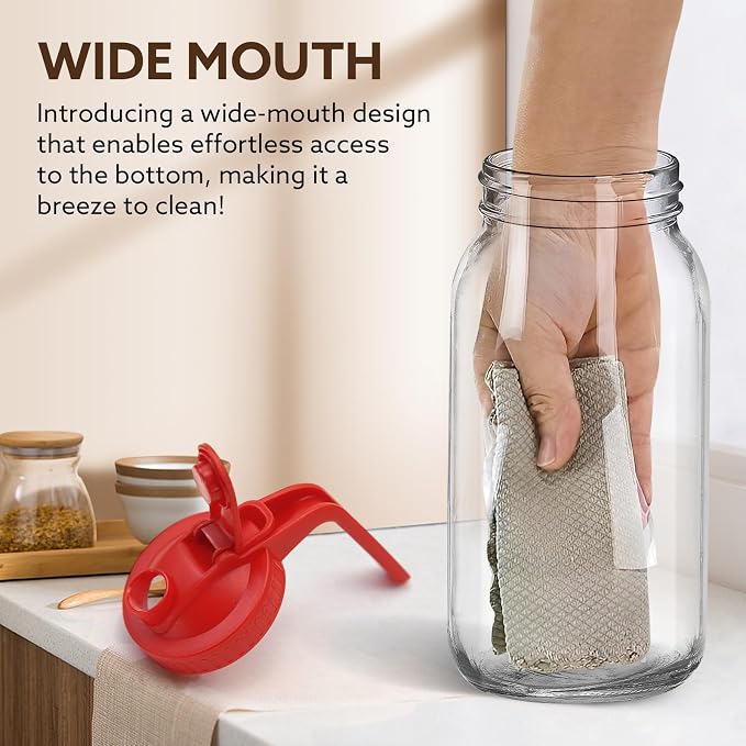 Mihlapi Glass Pitcher with Lid, 64 OZ Mason Jar Pitcher Double Leak Proof - Image 3
