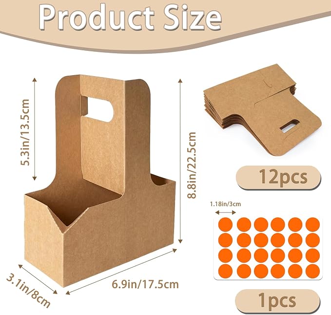 2 Cup Drink Carrier with Handle, 12 Pack Disposable Coffee Cup Carrier - Image 2