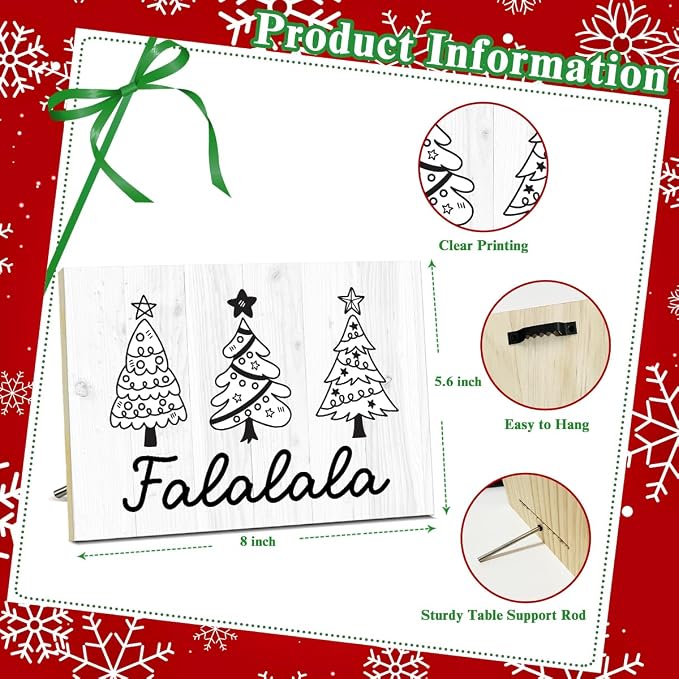 Falalala Merry Christmas Signs for Wall Decorations, Tree Wood Tabletop Decor - Image 2