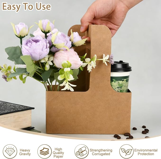 2 Cup Drink Carrier with Handle, 12 Pack Disposable Coffee Cup Carrier - Image 4