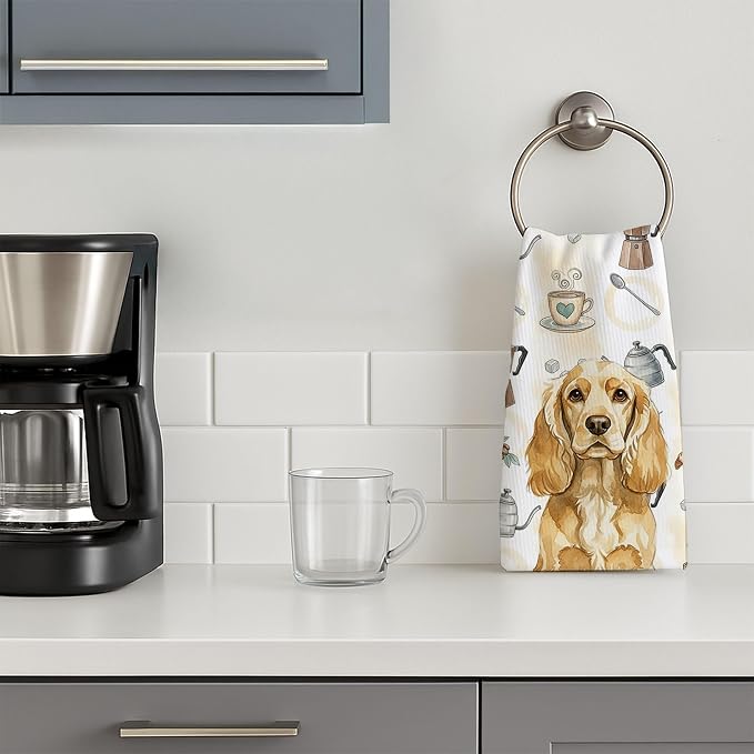 Caroline's Treasures Buff Cocker Spaniel Coffee Bar Kitchen Towel Velour Plush - Image 3