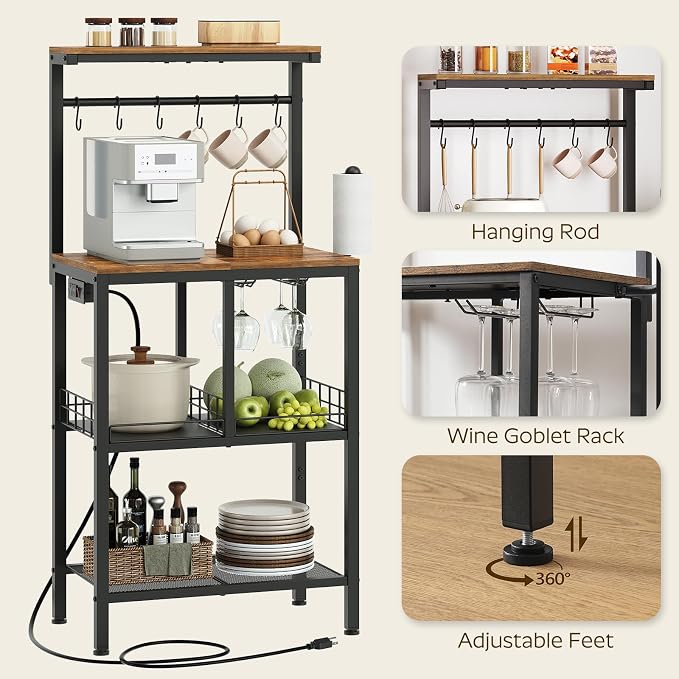 YATINEY Bakers Rack with Power Outlet, Microwave Stand with Paper Holder - Image 5