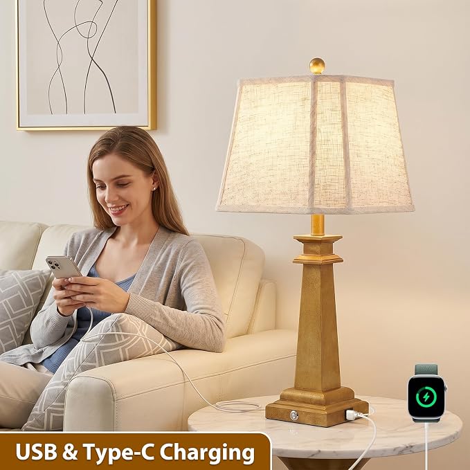 27.5" Table Lamps Set of 2, 3-Way Dimmable Touch Lamps - Image 4