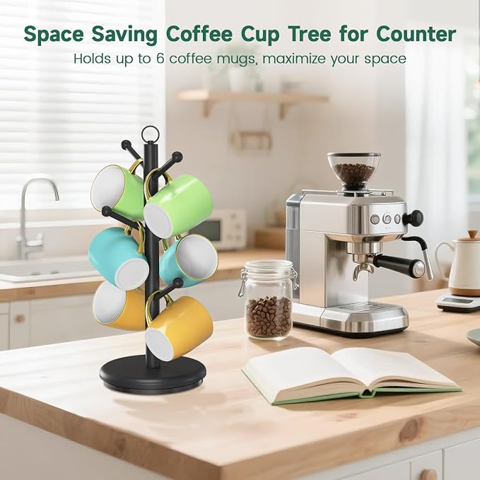 EsLuker.ly Mug Holder Tree Bamboo 360° Rotating Coffee Cup Display Rack - Image 7