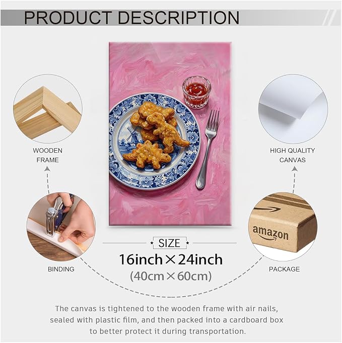 Wrapped Framed Funny Kitchen Wall Art 16x24 inch Dining Room Food Canvas Poster - Image 2