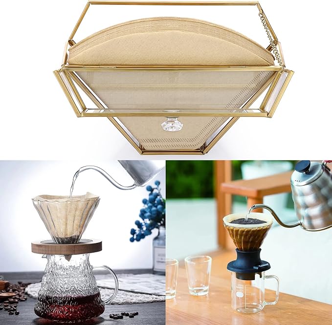 ELLDOO Gold Glass Coffee Filter Holder Coffee Paper Storage Container Filter - Image 3