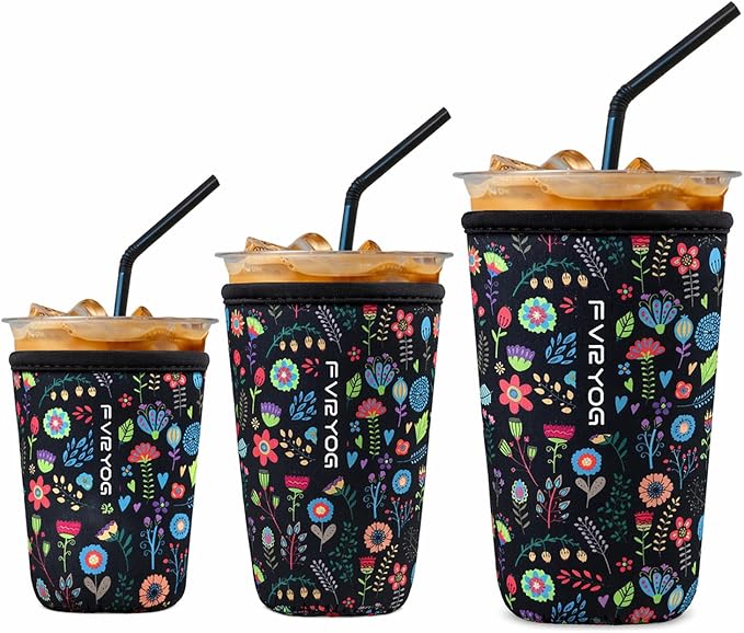 3 Pack Reusable Insulated Neoprene Iced Coffee Sleeves & Coffee Cup Holder by Fvryog