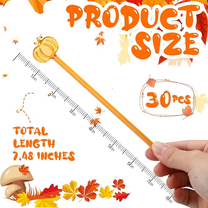 SiliFine 12 Pcs Pumpkin Glass Drink Stirrers 7 Inch Fall Swizzle Sticks 3D Fall - Image 2