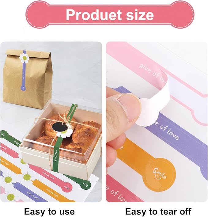 200Pcs Handmade Food Baking Seal Stickers Labels, Colorful Flower Long Label - Image 3