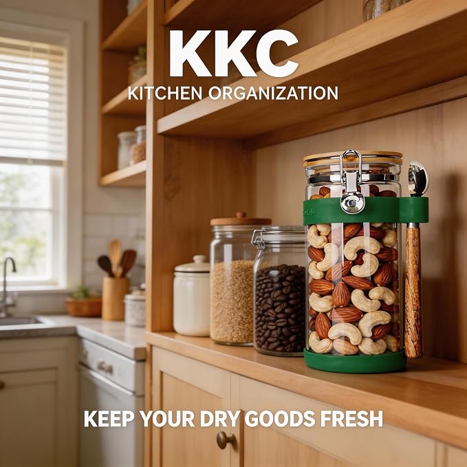 KKC 1.5-Quart Large Glass Nuts Storage Container, Airtight Food Storage Jar - Image 2