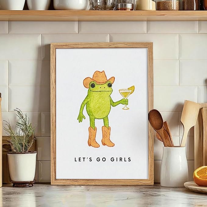 Framed Funny Kitchen Wall Art 16x20 inch Cute Frog Cowboy Quotes Poster Funky - Image 3