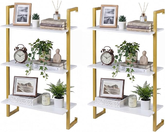 Giantex 3-Tier Wall-Mounted Bookshelf Set of 2, Modern Floating Storage Display by Giantex