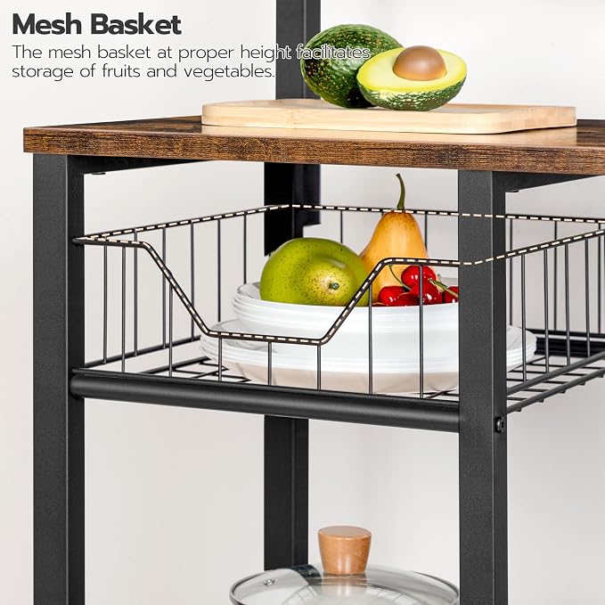 HOOBRO Bakers Rack with Power Outlet, 35.4 Inches Coffee Bar with Mesh Basket - Image 8