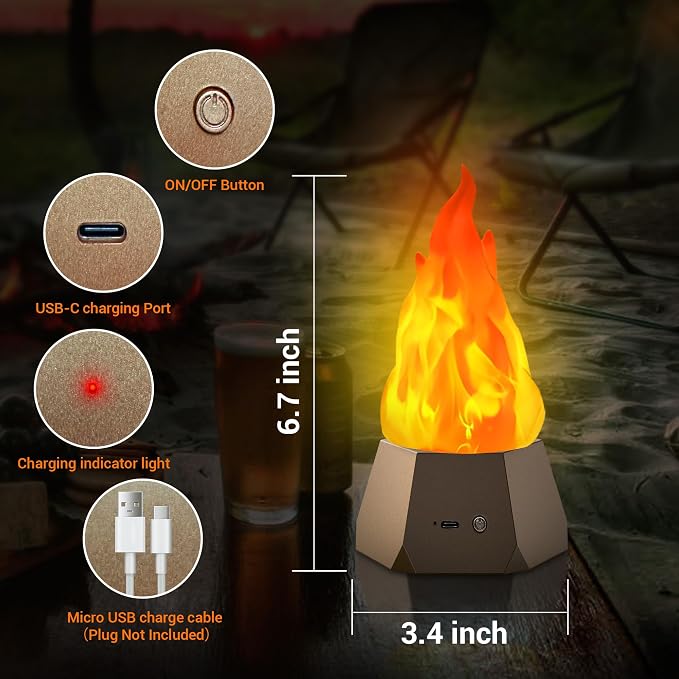 Ollcuz Night Lights, USB Rechargeable Flickering Flame, 3-Mode LED Flame Light - Image 6
