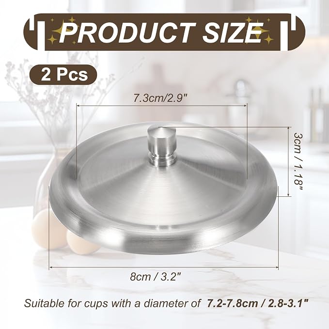 uxcell 2Pcs Stainless Steel Mug Cover, 3.1" Universal Cup Lid Dust Prevention - Image 2