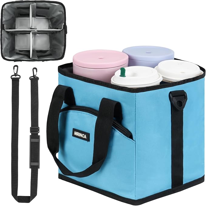 Reusable Drink Carrier with Handle – Insulated, Collapsible 4-Cup Beverage Bag by Unknown