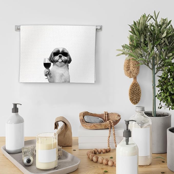 Shih Tzu Gifts Wine Kitchen Towels Set of 2, Gifts - Image 4