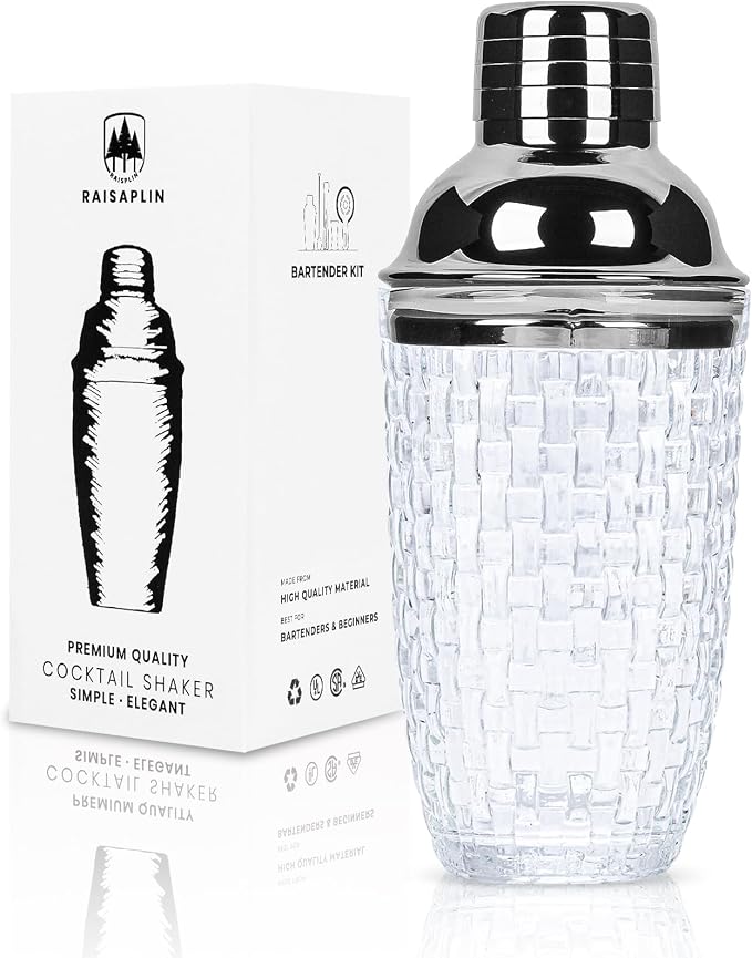 Glass Cocktail Shaker Set with Built-in Strainer by Unknown