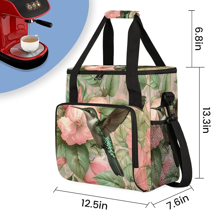 Hummingbird Spring Floral Coffee Maker Carring Bag, Large Insulated Storage - Image 2