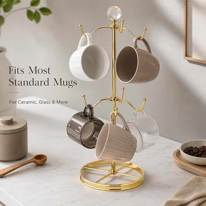 Mug Tree Coffee Cup Holder for Counter Top 6 Hooks | Double Tier Metal Mug Tree - Image 3