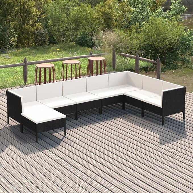 8 Piece Patio Lounge Set with Cushions, Poly Rattan Outdoor Sectional Sofa - Image 2