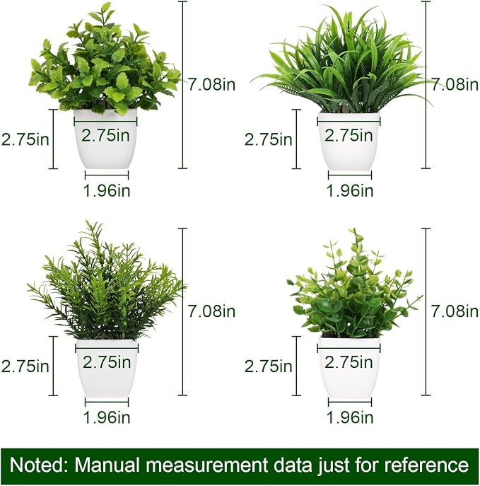 Yoratee 4 Pot Small Fake Plant Flowerpot Artificial Plastic Eucalyptus Plant - Image 2