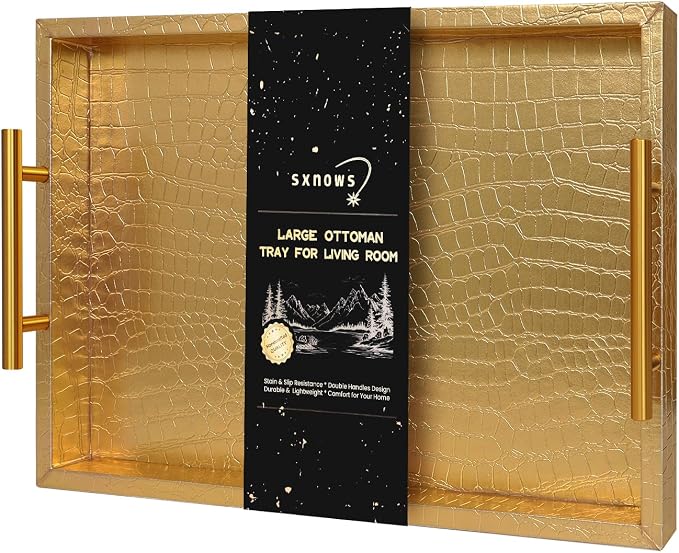 SXNOWS 17"x12" Gold Faux Leather Serving Tray by Sxnows