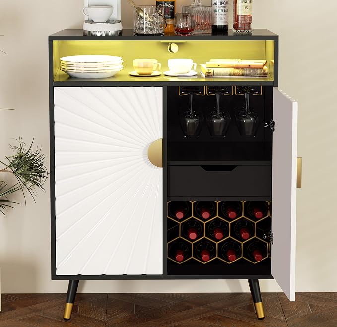 EOYUTLLY Wine Bar Cabinet with Power Outlet & LED Light, Coffee Bar Cabinet by EOYUTLLY