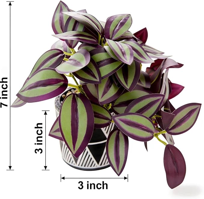 7" Artificial Tradescantia Zebrina Plant in Geometric Ceramic Pot, Lifelike - Image 2