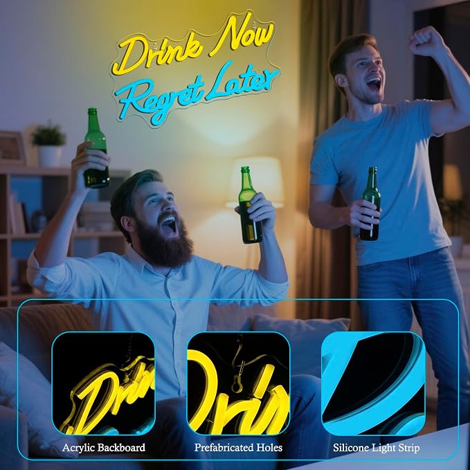 Beer Neon Sign for Man Cave Dimmable Drink Now Regret Later Sign Bar Led Sign - Image 4