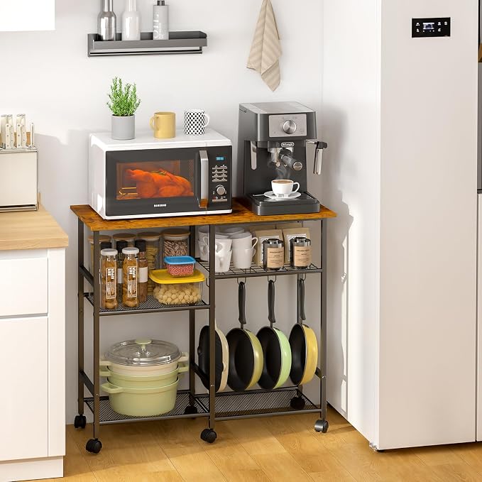 ThreeHio Rolling Kitchen Microwave Cart, 3-Tier Microwave Stand - Image 2
