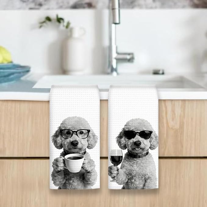 Poodle Gifts Coffee Wine Kitchen Towels Set of 2, Gifts - Image 6