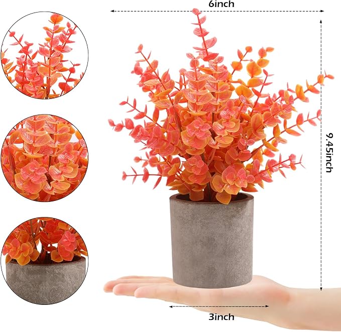 Coferset 2 Pack Fall Small Fake Plants Eucalyptus Potted Artificial Plants Fall - Image 5
