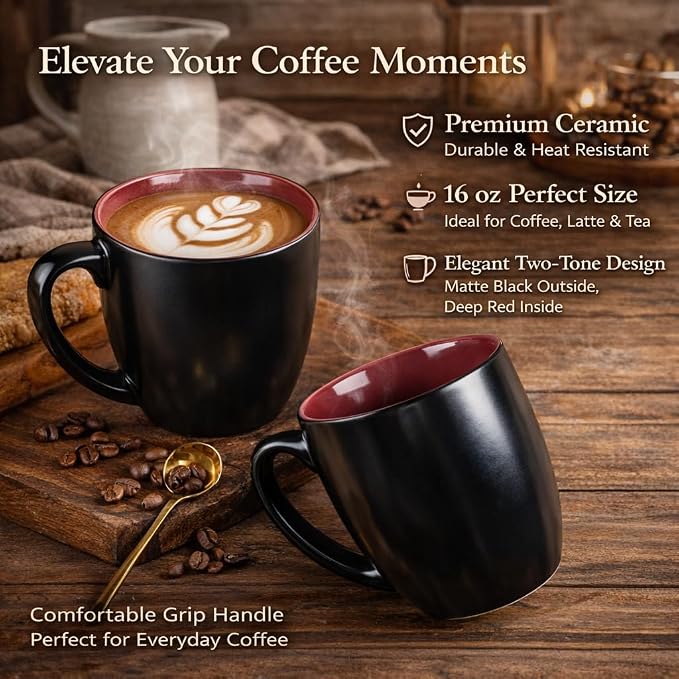 GBhome 16oz Coffee Mugs Set of 6, Large Ceramic Coffee Mugs - Image 3