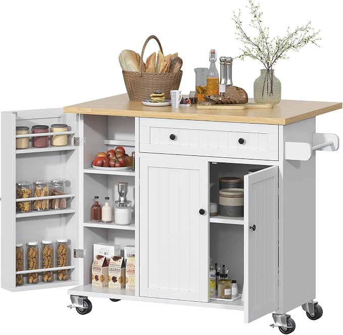 Bigbiglife Kitchen Island with Drop Leaf, Island Table on Wheels with Storage - Image 9