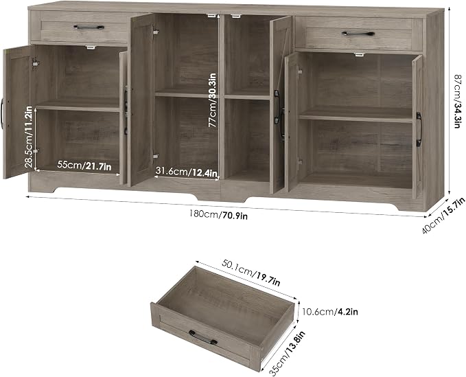 BOTLOG 71” Large Sideboard Buffet Cabinet - Image 3