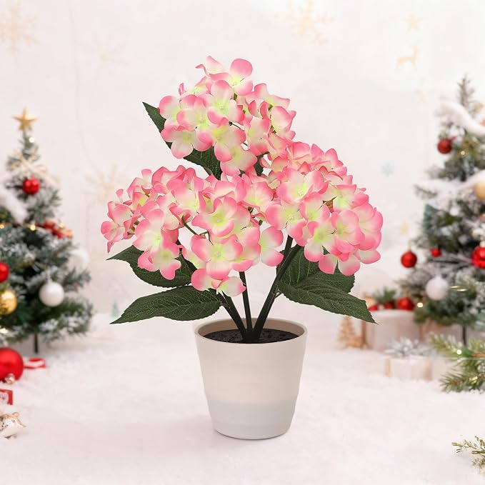 Pink Artificial Hydrangea LED Flower Pot - Image 9