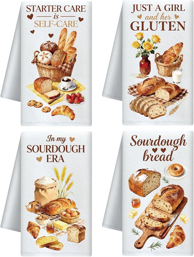 CUTHOLLOW Baking Bread Decorative Kitchen Towels Set of 4, 15.74"x23.62" Soft & by CUTHOLLOW