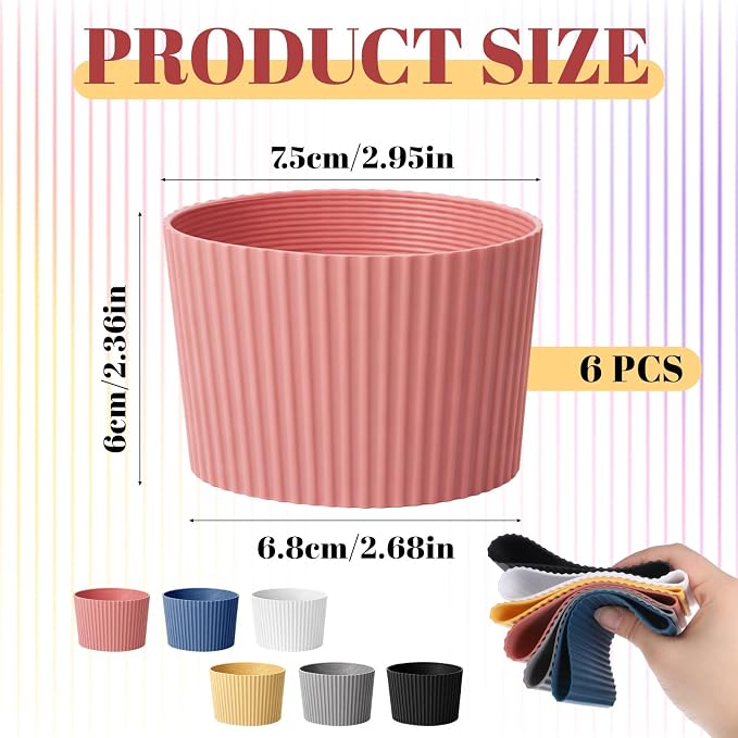 6 Pack Silicone Coffee Cup Sleeve, Reusable Heat Resistant Coffee Cup - Image 2