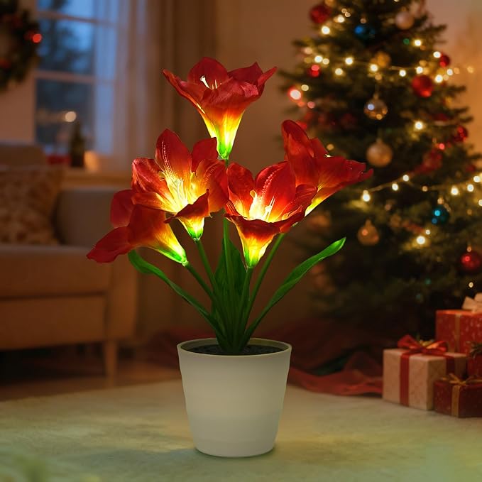 Artificial Red Amaryllis Flower Lamp Night Light - Image 8