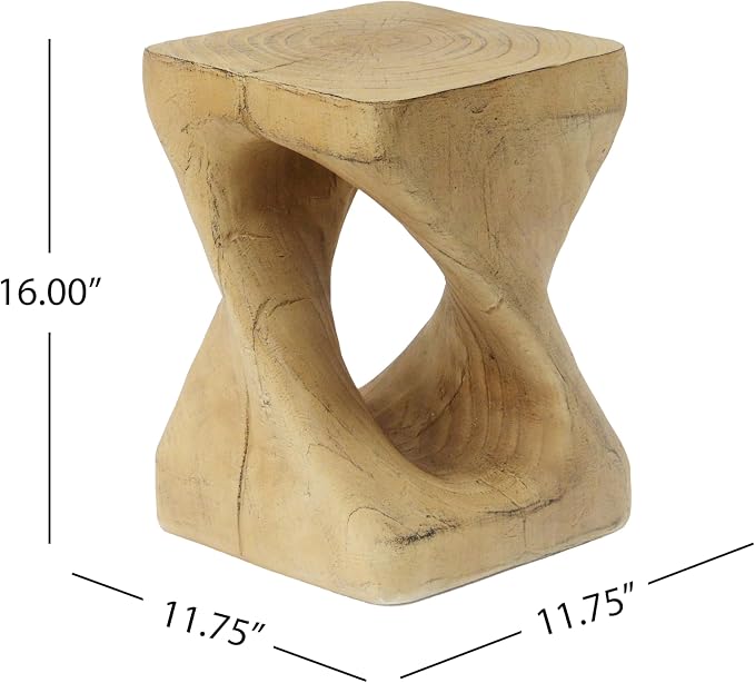 Twist End Table with Wood Grain Texture, 12 Inch Square Spiral Accent Table - Image 2