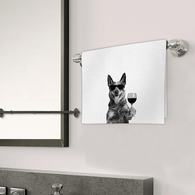 Blue Heeler Gifts Wine Kitchen Towels Set of 2, Funny Dog Eating Pasta - Image 3