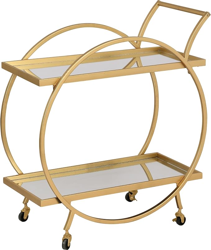 FirsTime & Co. Gold Odessa Bar Cart, 2 Tier Mobile Mini Bar, Kitchen Serving - Image 2